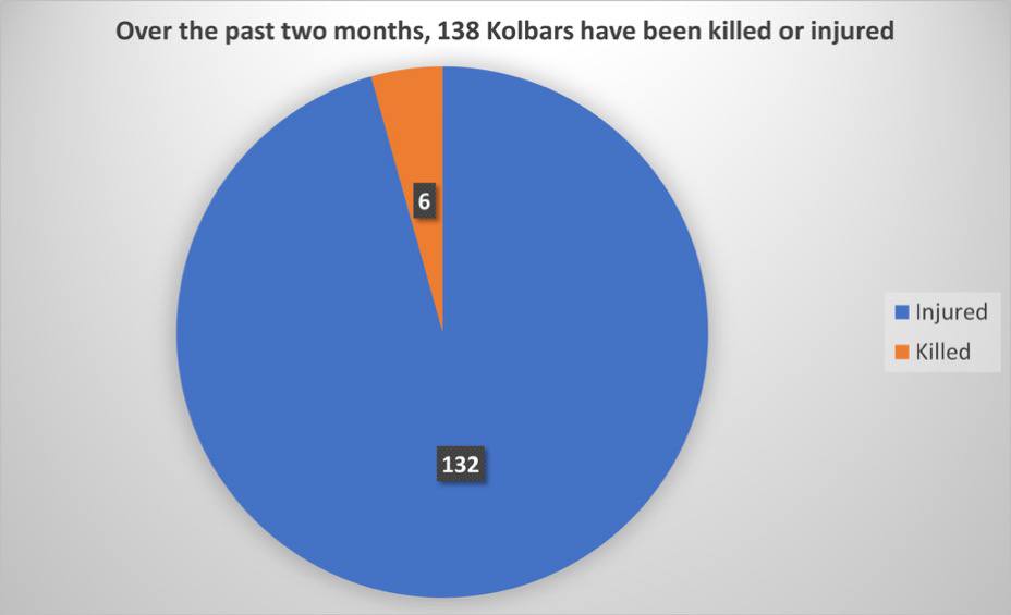 138 Kolbars Killed or Injured in the Past Two Months